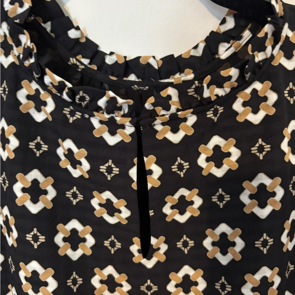 LOFT Black Floral Geometric Puff Sleeve Women’s Blouse